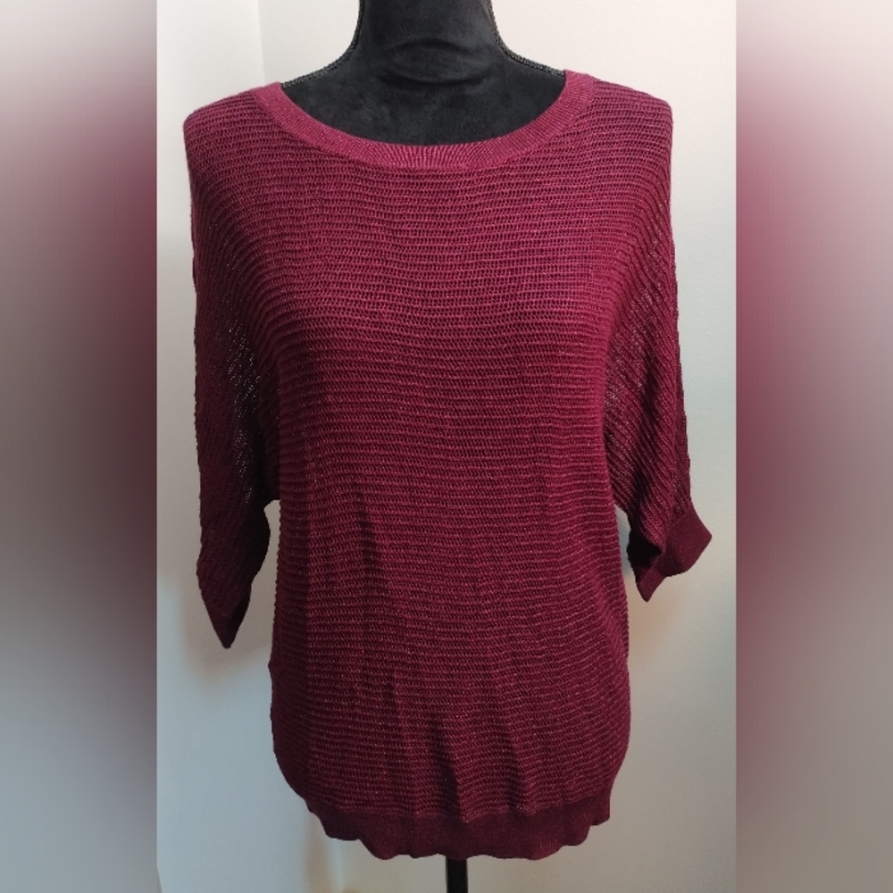 NWT Apt. 9 Women's Purple Henna Open Stitch Dolman Pullover Size L